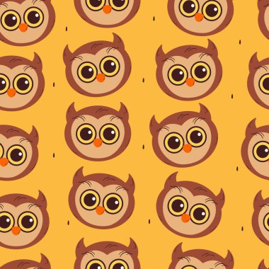 Kusursuz desenli şirin çizgi film baykuşu. Duvar kağıdı, desen, arkaplan için sevimli hayvan çizimi