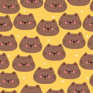 Kusursuz desenli şirin çizgi film tombul kedisi. Duvar kağıdı, arkaplan ve hediye paketi kağıdı için sevimli hayvan deseni