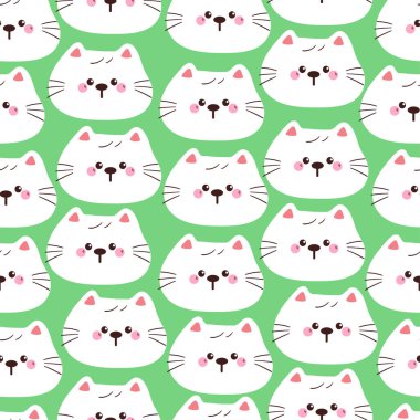 Kusursuz desenli şirin çizgi film tombul kedisi. Duvar kağıdı, arkaplan ve hediye paketi kağıdı için sevimli hayvan deseni