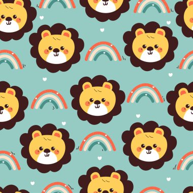 seamless pattern cute cartoon lion with umbrella. cute animal pattern for wallpaper, background and gift wrap paper clipart