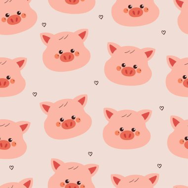 Kusursuz desenli şirin çizgi film domuzu. Duvar kağıdı, desen, arkaplan için sevimli hayvan çizimi