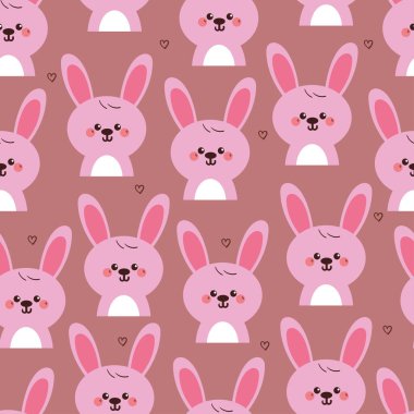 Kusursuz desenli şirin çizgi film pembe tavşan. Duvar kağıdı, desen, arkaplan için hayvan çizimi