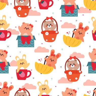 Kusursuz desenli, çizgi filmlerdeki sevimli hayvanlar. Güzel hayvan deseni, tavuk deseni, duvar kağıdı için.