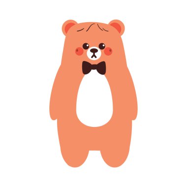 Siyah papyonlu şirin el çizimi ayı. Hayvan çıkartması için şirin ayı çizimi, simge