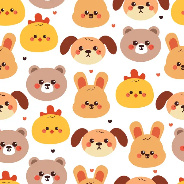 Kusursuz desenli şirin çizgi film hayvanlarının kafası. Güzel hayvan deseni, duvar kağıdı için.
