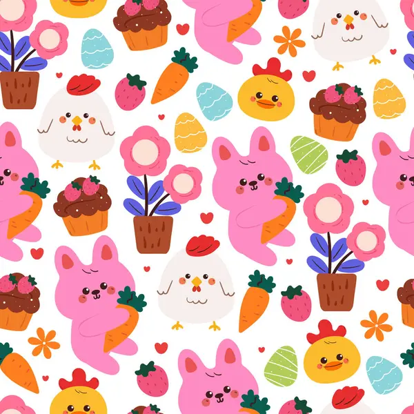 Kusursuz desenli şirin çizgi film tavşanı, tavuklu ve şirin şeyler. şirin duvar kağıdı ve arkaplan