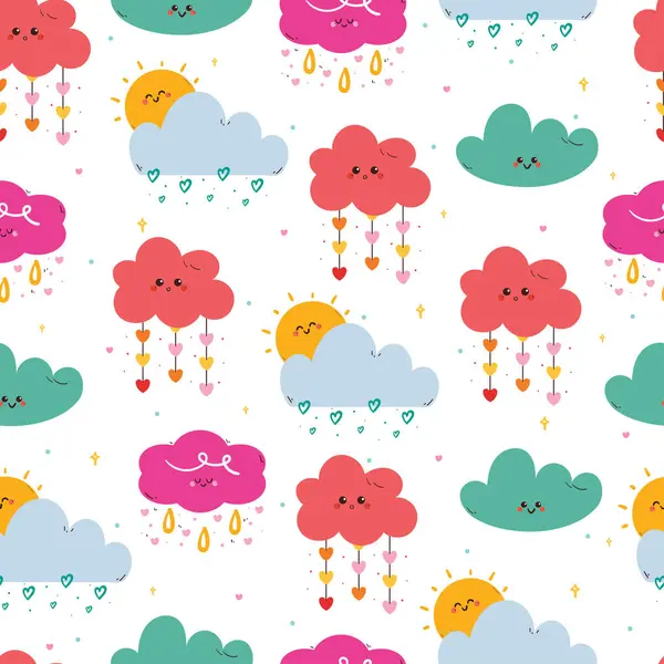 Kusursuz desenli çizgi film karakteri aşk yağmuruyla buluşturur. Çocuklar için sevimli gökyüzü ögesi duvar kağıdı