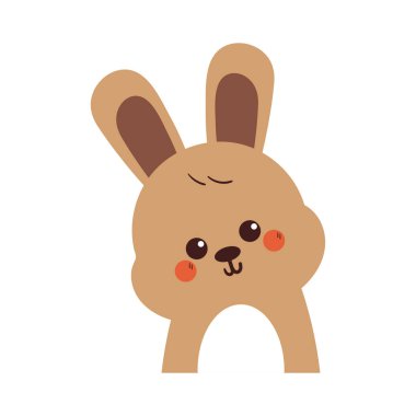 Şirin çizim tavşanı tatlı tatlı gülümsüyor. Etiket için hayvan karalama, simge