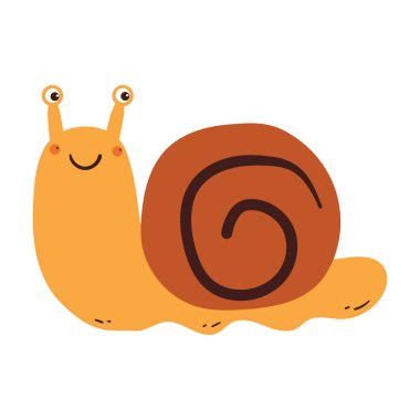 Tatlı çizim karikatürü salyangoz karakter. Çocuklar için güzel çizim çıkartması, karalama çıkartması