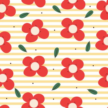 Kusursuz desenli çizgi film çiçekleri ve yaprakları. Şirin botanik duvar kâğıdı ve hediye paketi için desen