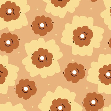 Kusursuz desenli çizgi film çiçekleri ve yaprakları. Şirin botanik duvar kâğıdı ve hediye paketi için desen