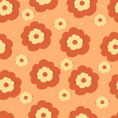 Kusursuz desenli çizgi film çiçekleri ve yaprakları. Şirin botanik duvar kâğıdı ve hediye paketi için desen