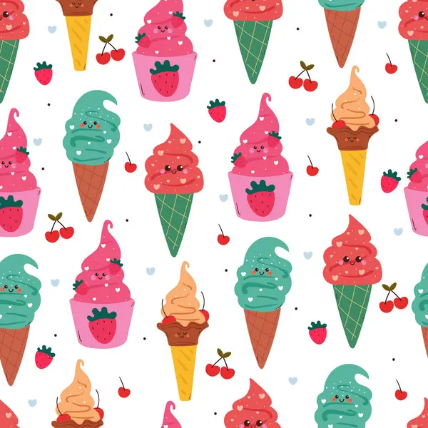 Çeşitli aromalı kusursuz çizgi film dondurması. Duvar kağıdı, arkaplan ve hediye paketi için tatlı deseni