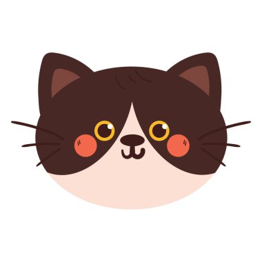 Çizgi film karakteri siyah beyaz kedi. Çıkartma ve simge için şirin hayvan karalaması