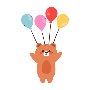 Balonlu şirin çizgi film ayısı. Çocuklar için güzel çizim çıkartması, karalama çıkartması