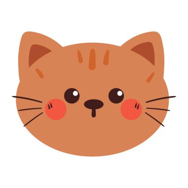 Şirin çizim, kahverengi kedi kafası. Çocuklar için sevimli hayvan karalaması çıkartma ve simge