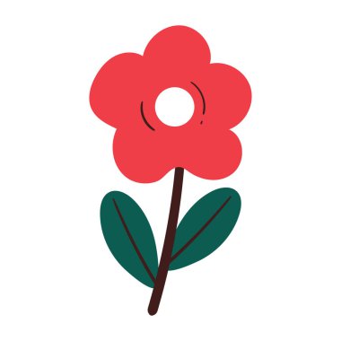 El çizimi kırmızı çiçek ve yeşil yapraklar. Şirin bitki karalaması