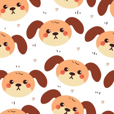 Sevimli el çizimi çizgi köpek yavrusu pürüzsüz desen. Hediyelik warp kağıdı ve duvar kağıdı için beyaz arka planda sevimli hayvan deseni