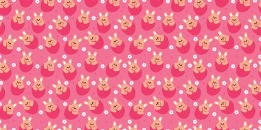  Masaüstü duvar kâğıdı ve arka plan için büyük pembe kalp balonu olan kusursuz çizgi film tavşanı.