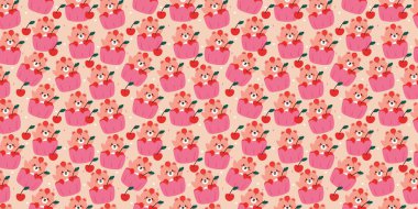 Masaüstü duvar kâğıdı ve arkaplanı için kek ve kirazın içinde dikişsiz şirin çizgi film ayısı