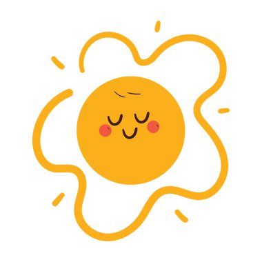 Gülen yüzüyle çizgi film güneşi çizen sevimli bir el. Çıkartma ve simge için sevimli gökyüzü ögesi