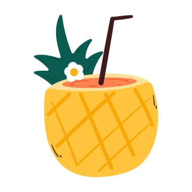 Güzel çizim ananas suyu. Yaz mevsimi için tatlı bir içecek, yaz çıkartması.