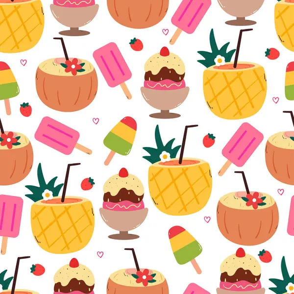 Tatlı çizgi film tatlısı ve yaz ayları için dikişsiz içecek. Hediye paketi kağıdı için şirin bir duvar kağıdı.