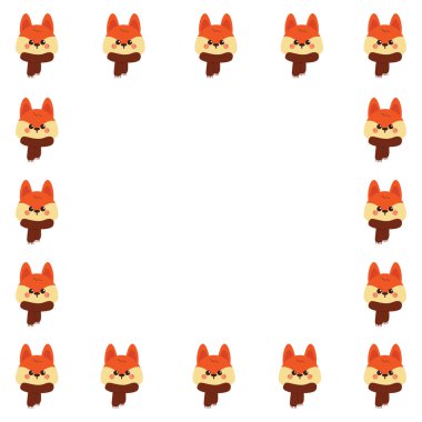 Eşarp takan tilki karikatürlü şirin çerçeve kenarı. Fotoğraf çerçevesi için sevimli karikatür