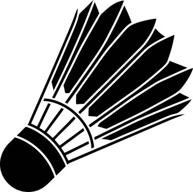 Beyaz bir arka planda izole edilmiş, basit bir badminton mekiği silueti.