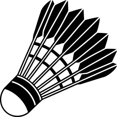 Beyaz bir arka planda izole edilmiş, basit bir badminton mekiği silueti.