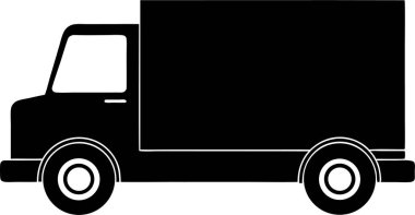 Beyaz arka planda bir teslimat kamyonunun saf siyah silueti.