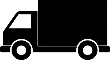 Beyaz arka planda bir teslimat kamyonunun saf siyah silueti.