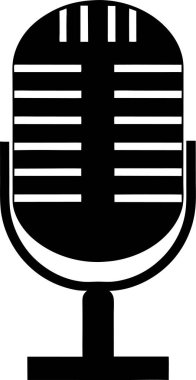 Beyaz arka planda eski tarz bir mikrofonun saf siyah silueti.