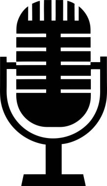 Beyaz arka planda eski tarz bir mikrofonun saf siyah silueti.