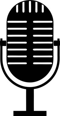 Beyaz arka planda eski tarz bir mikrofonun saf siyah silueti.