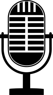 Beyaz arka planda eski tarz bir mikrofonun saf siyah silueti.