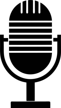 Beyaz arka planda eski tarz bir mikrofonun saf siyah silueti.