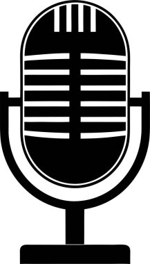 Beyaz arka planda eski tarz bir mikrofonun saf siyah silueti.