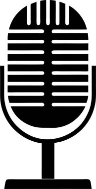 Beyaz arka planda eski tarz bir mikrofonun saf siyah silueti.