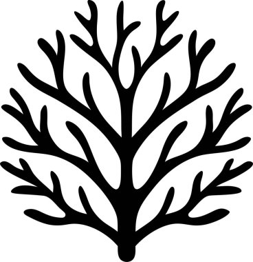 Beyaz arka planda dallanan bir mercanın simsiyah silueti.