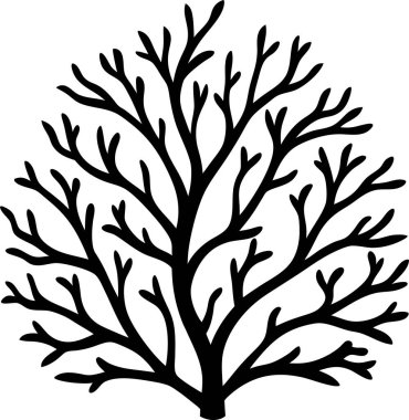 Beyaz arka planda dallanan bir mercanın simsiyah silueti.