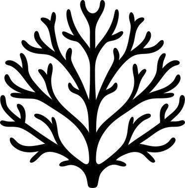 Beyaz arka planda dallanan bir mercanın simsiyah silueti.