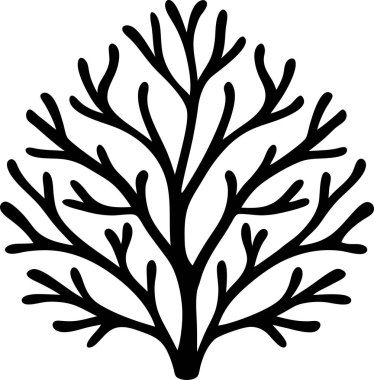 Beyaz arka planda dallanan bir mercanın simsiyah silueti.