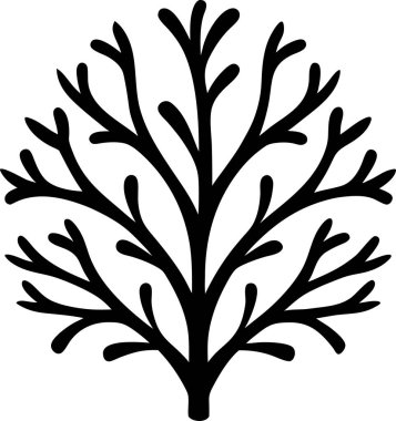 Beyaz arka planda dallanan bir mercanın simsiyah silueti.