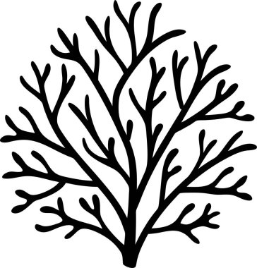 Beyaz arka planda dallanan bir mercanın simsiyah silueti.