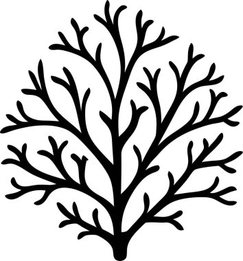 Beyaz arka planda dallanan bir mercanın simsiyah silueti.