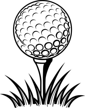 Beyaz arkaplanda bir golf topu vektörünün siyah silueti Art & Illustration