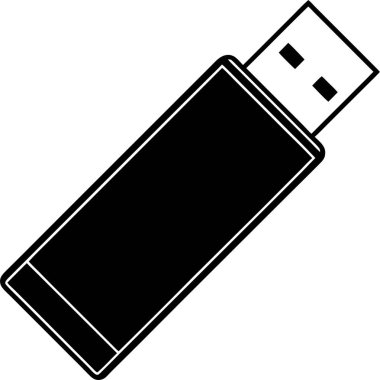  Beyaz arkaplanda bir USB flash disk vektörü Art & Illustration 'un siyah silueti