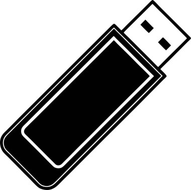 Beyaz arkaplanda bir USB flash disk vektörü Art & Illustration 'un siyah silueti