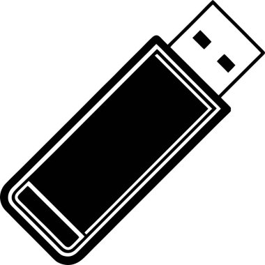  Beyaz arkaplanda bir USB flash disk vektörü Art & Illustration 'un siyah silueti